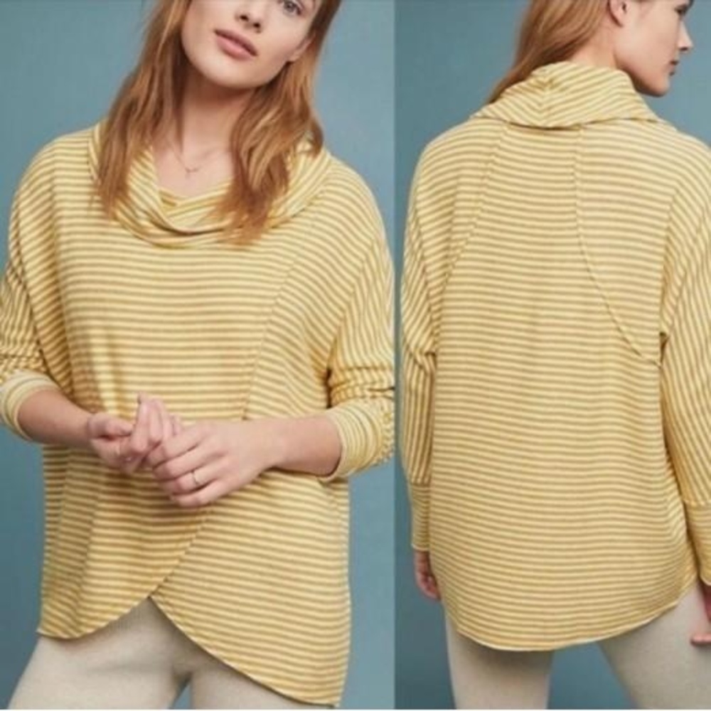 Anthropologie Saturday Sunday Cowl Neck Oversized Striped Sweater sz L Cozy Soft